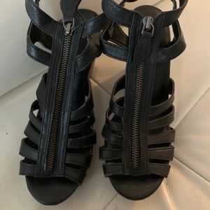 Black strap type shoe